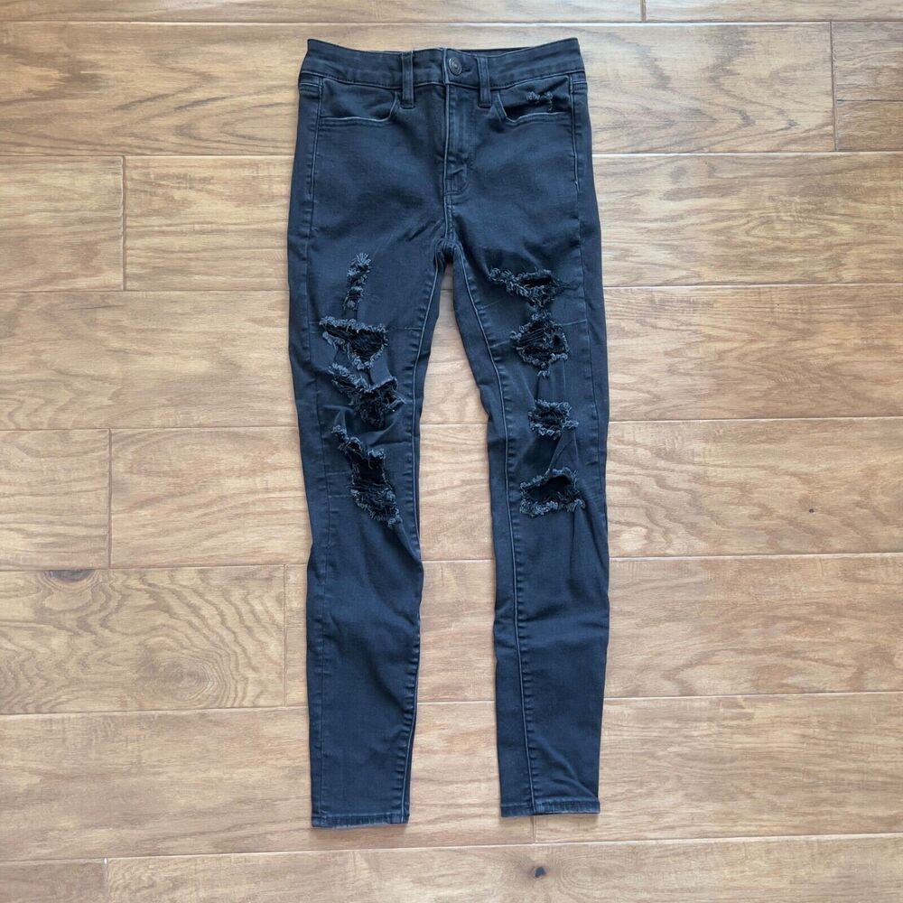 American Eagle Jeans Size 2 Black Hi-Rise Jegging Skinny Distressed